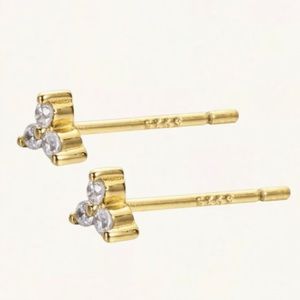 Brand new - sterling silver 925 zircon mini stud gold earrings / hypoallergenic/